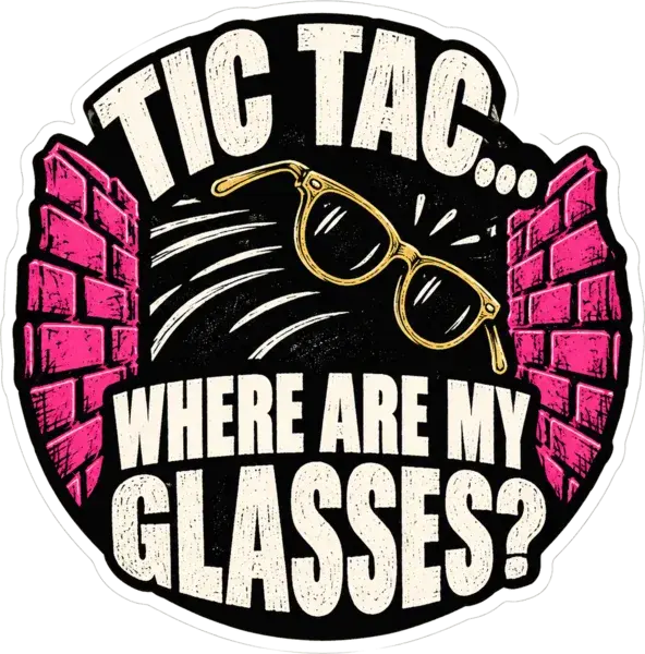 Tic tac... where are my glasses? sticker design