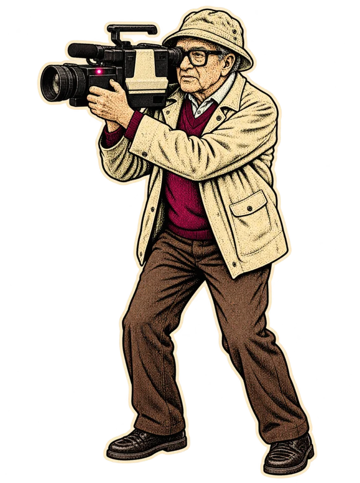 Drawn Camcorder George filming with a VHS camcorder